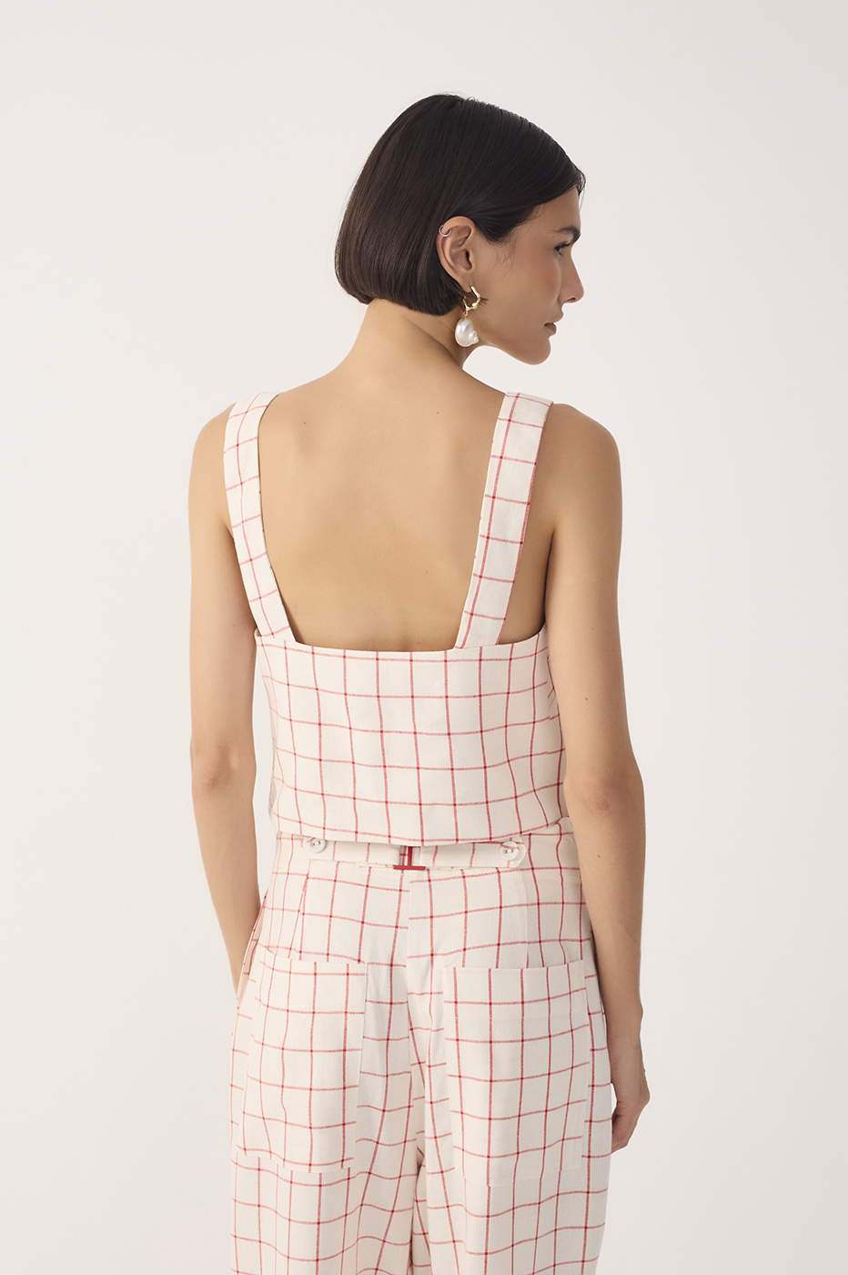 Off-White Plaid Buttoned Linen Blouse_5