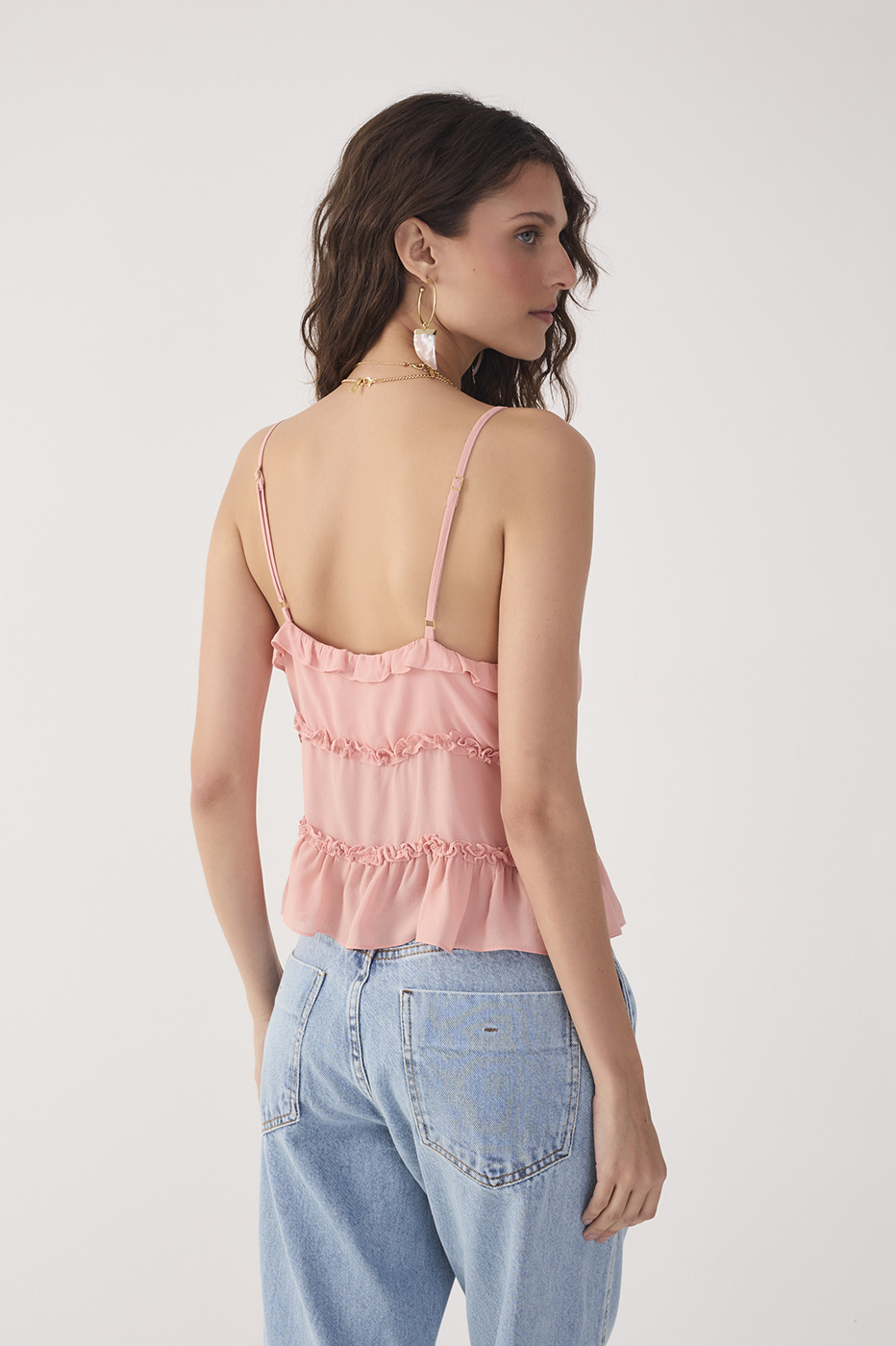 Pink Brisa Front Ties Ruffled Sleeveless Blouse_5