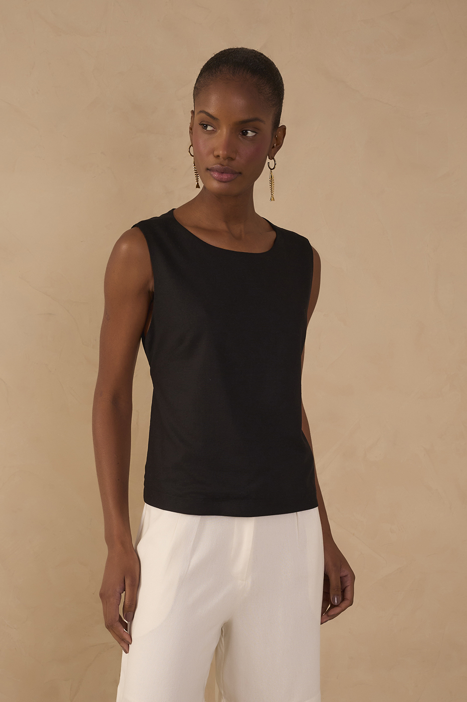 Straight Linen Tie Blouse_1