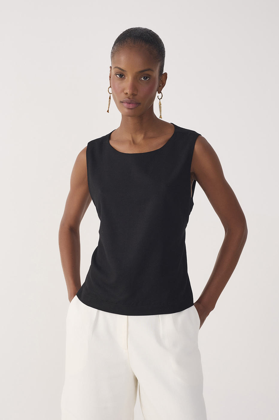 Straight Linen Tie Blouse_2