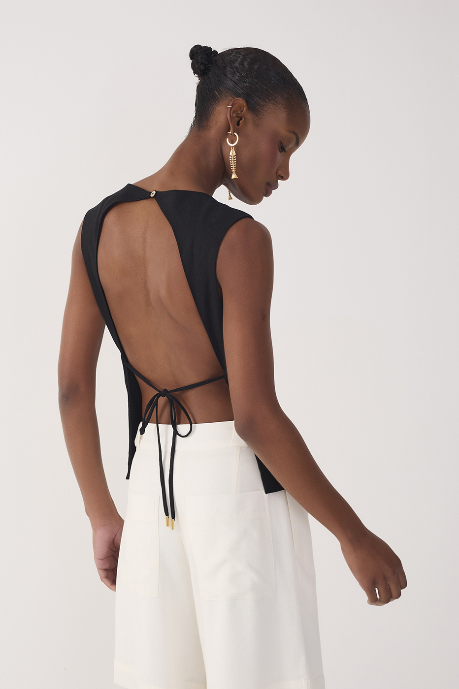 Straight Linen Tie Blouse_5