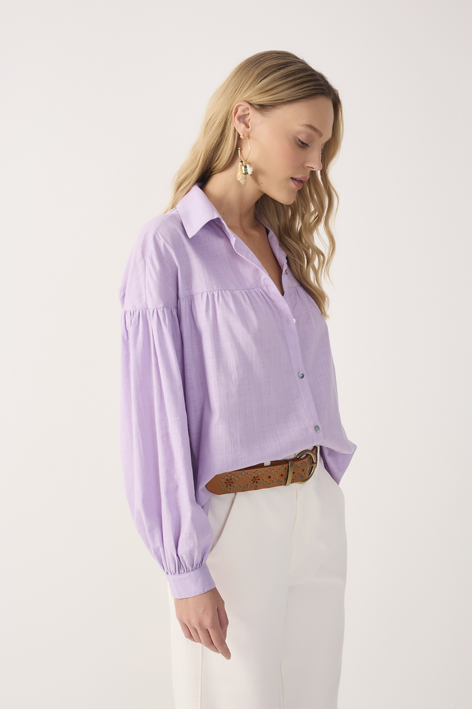 Lilac Collared Buttoned Cotton Shirt_3