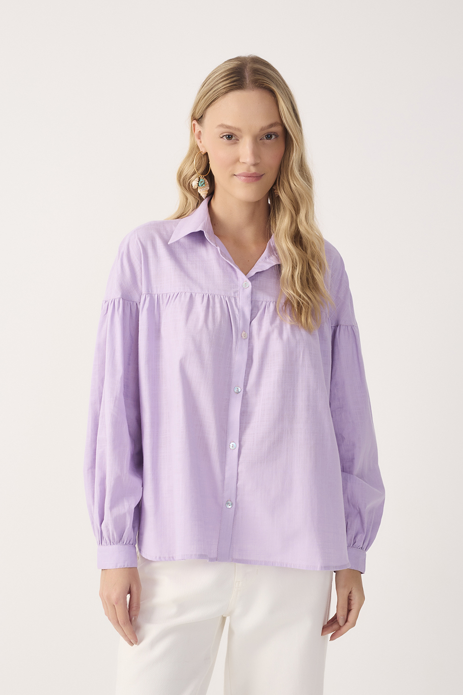 Lilac Collared Buttoned Cotton Shirt_5