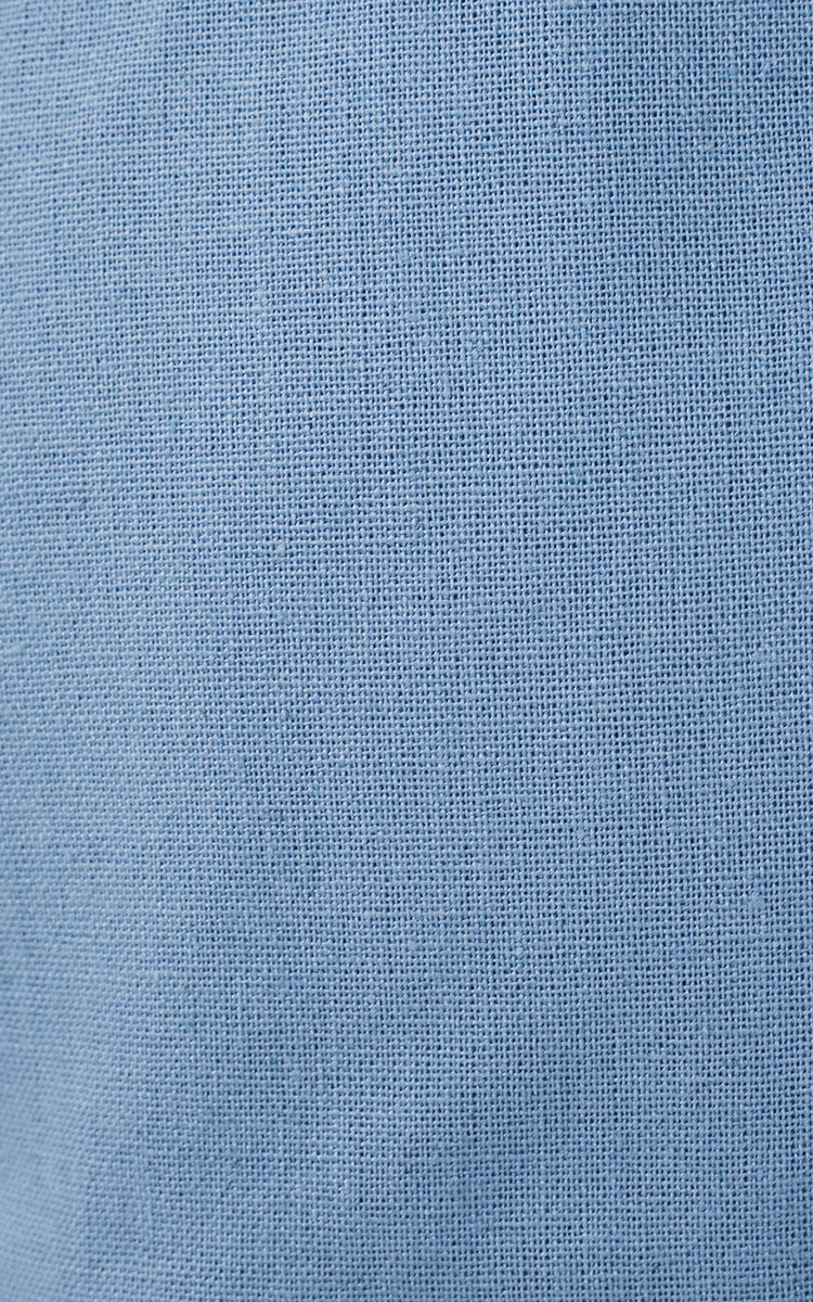 Blue One-Shoulder Asymmetric Linen Blouse_6