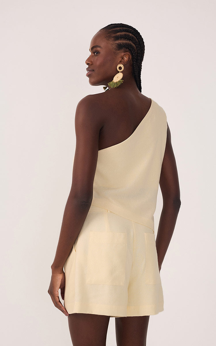 Beige One-Shoulder Asymmetric Blouse_4