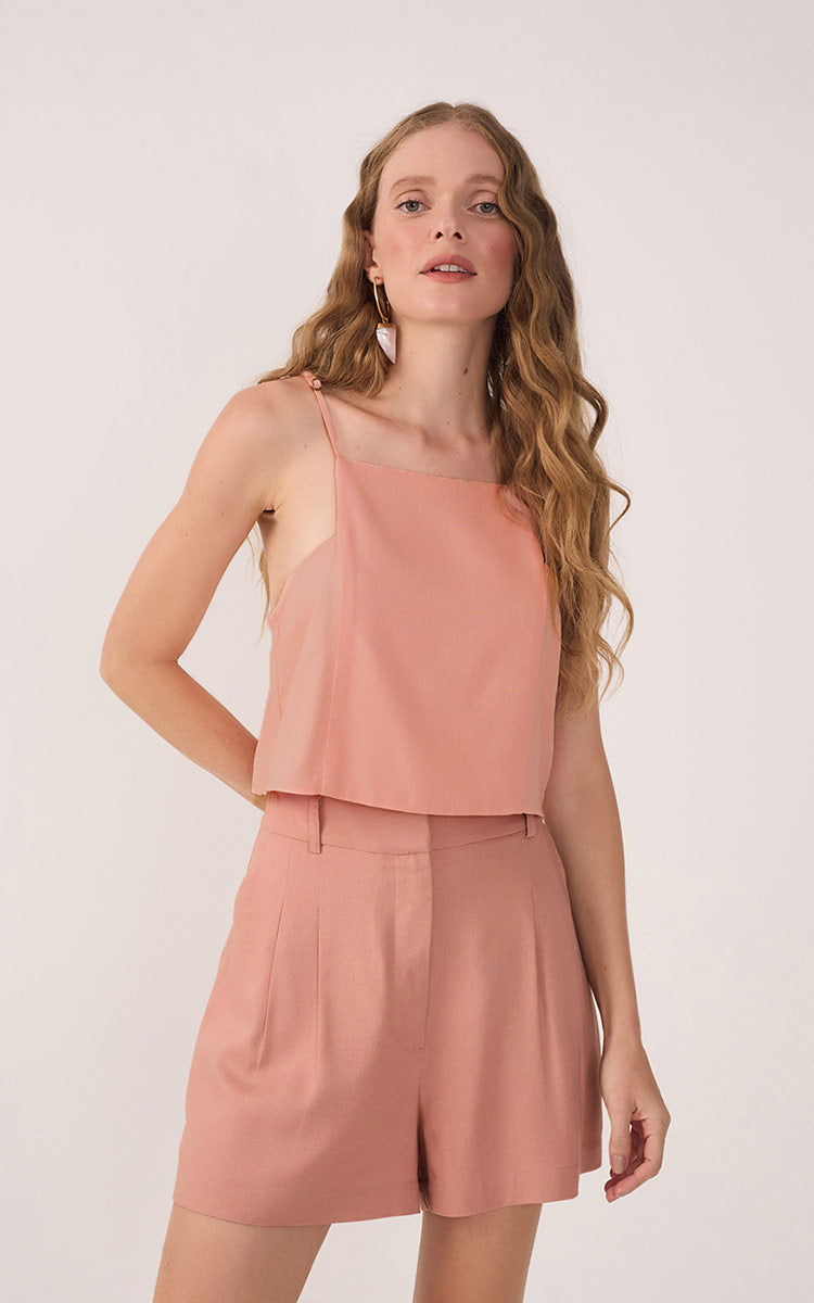 Pink Square Neck Sleeveless Linen Blouse_2
