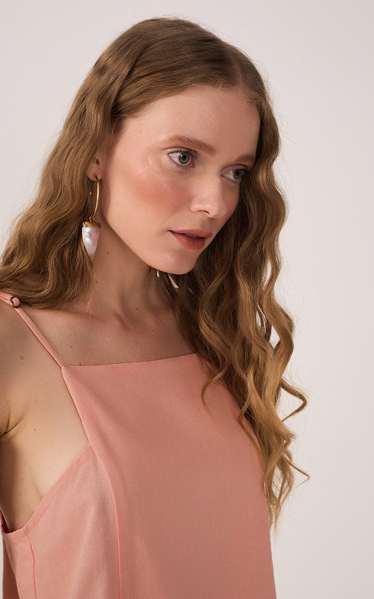Pink Square Neck Sleeveless Linen Blouse_3