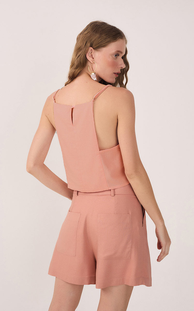 Pink Square Neck Sleeveless Linen Blouse_4