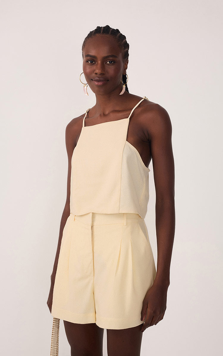 Beige Square Neck Sleeveless Linen Blouse_2