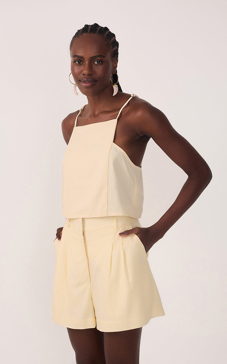 Beige Square Neck Sleeveless Linen Blouse_3