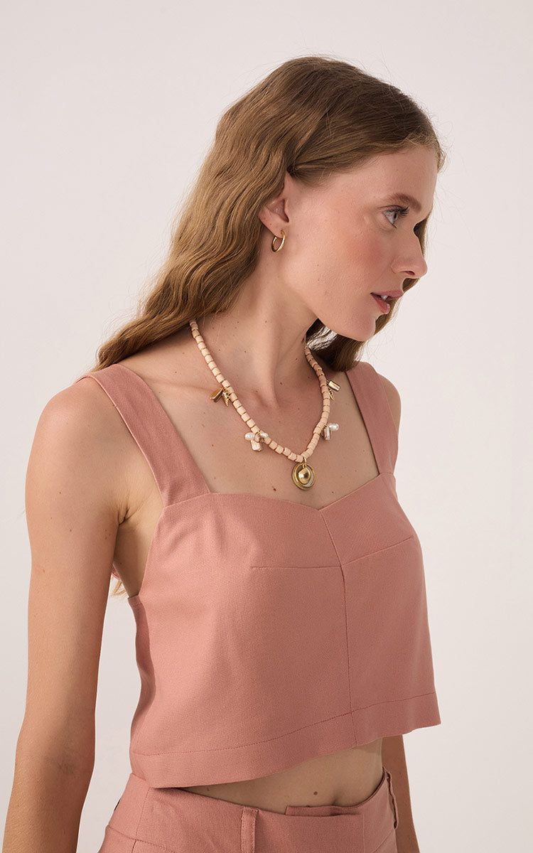 Pink V Neck Sleeveless Linen Blouse_3