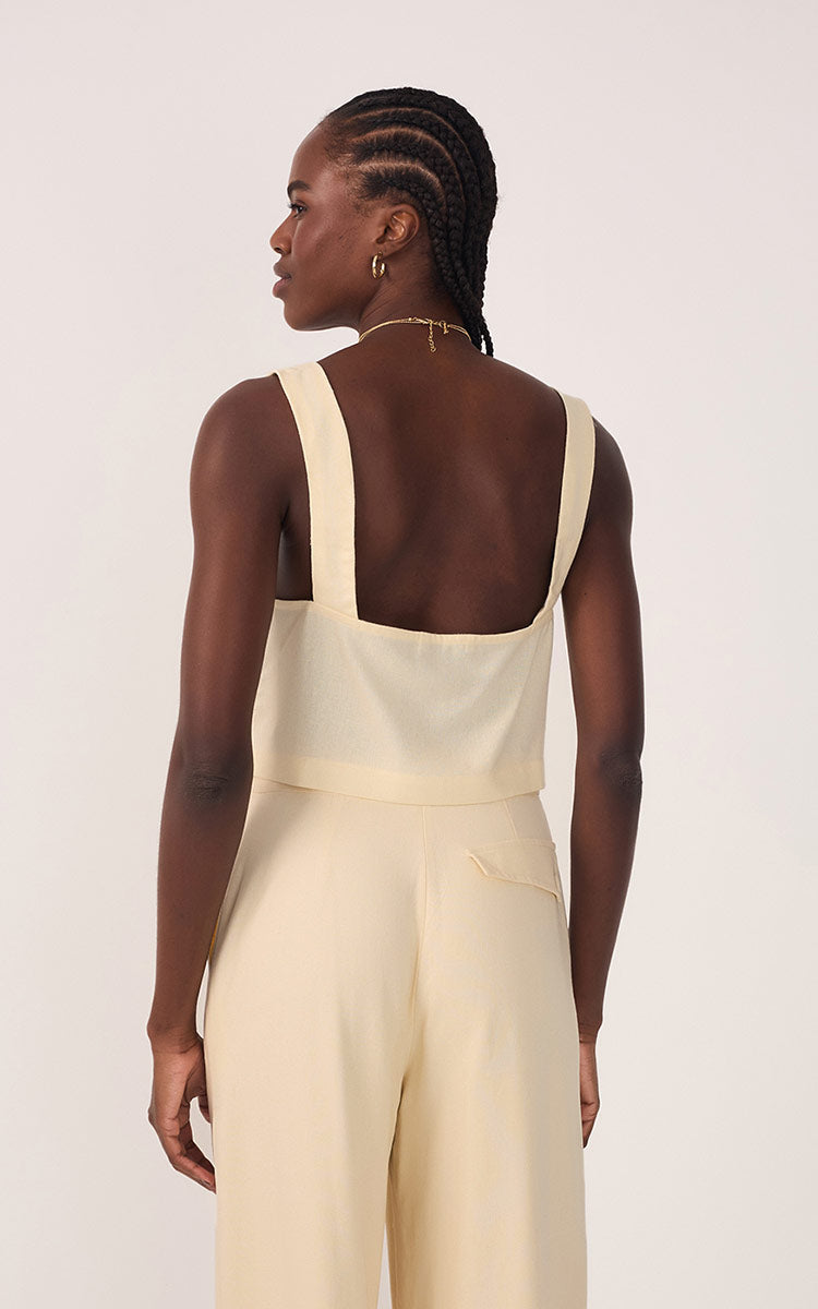 Beige V Neck Sleeveless Linen Blouse_4