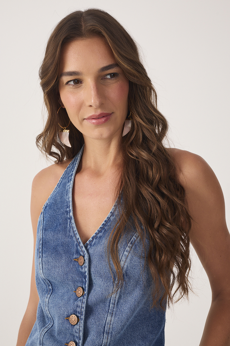 Denim V Neck Buttoned Vest Blouse_4