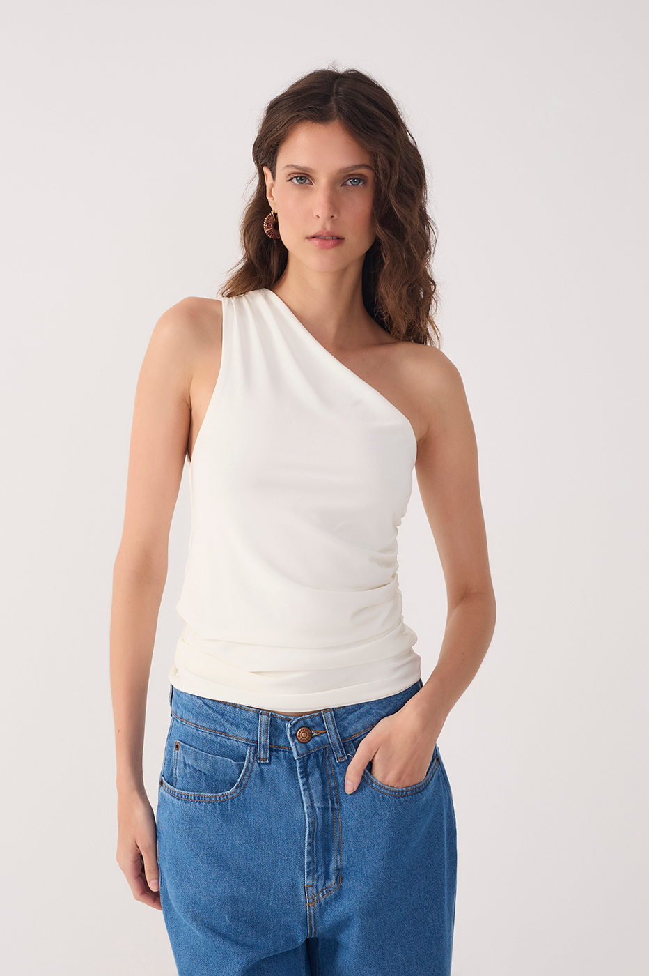 Ruched One-Shoulder Jersey Blouse_2