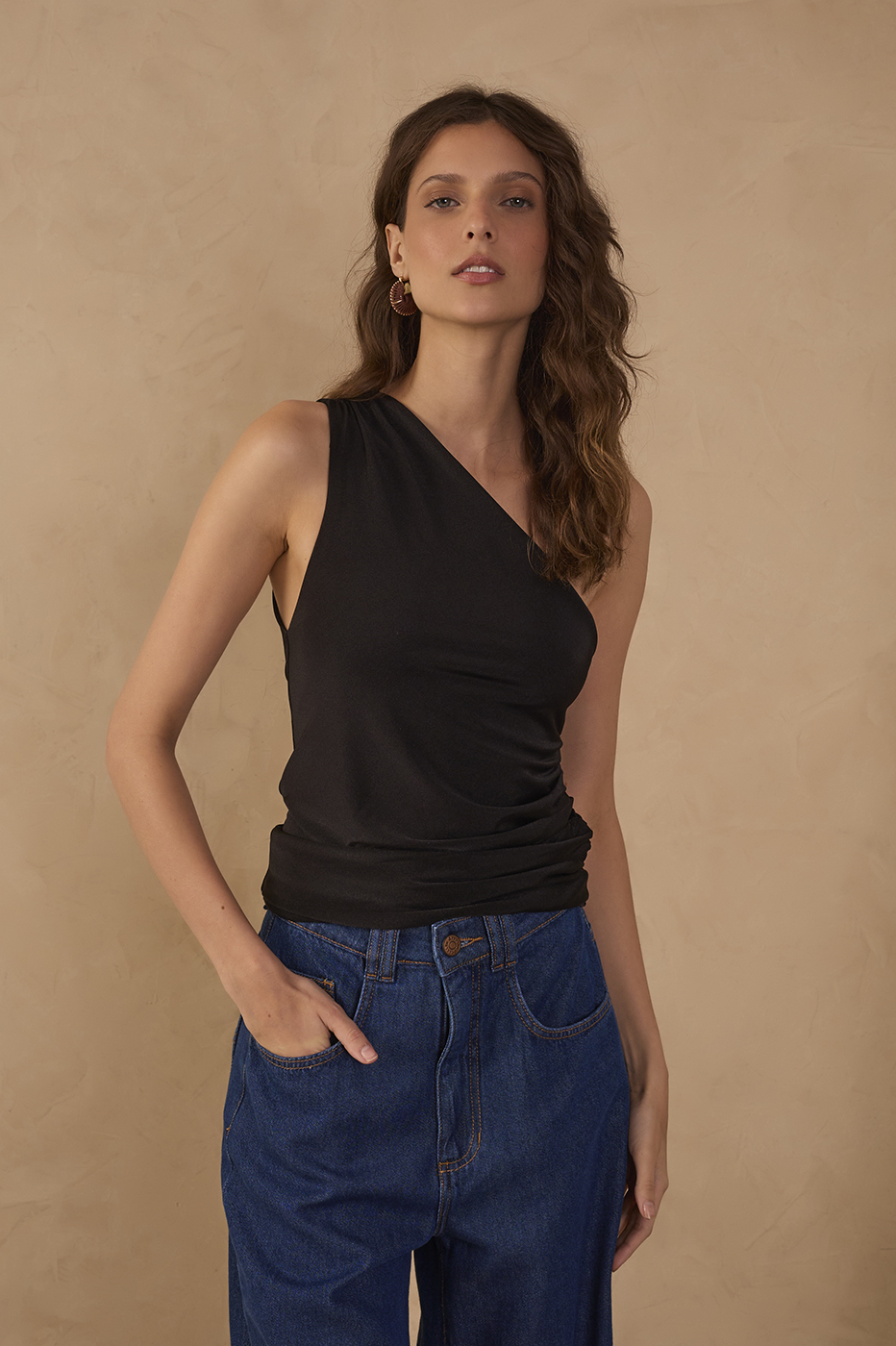 Ruched One-Shoulder Jersey Blouse_1