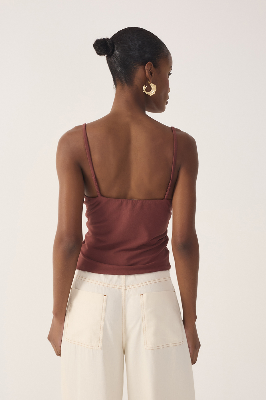 Brown Twisted Front Crepe Blouse_6