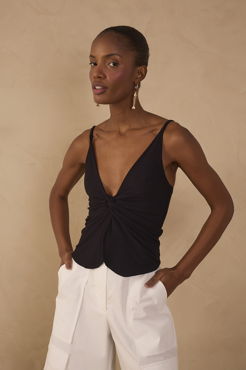 Black Twisted Front Crepe Blouse_1