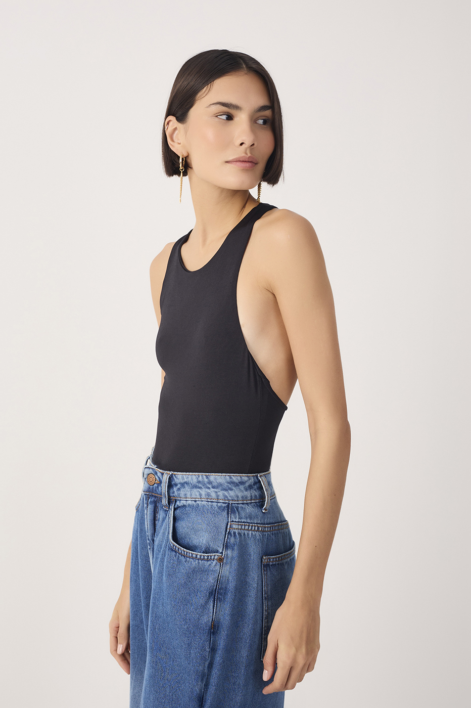 Black Open Back Cut-Out Bodysuit_3