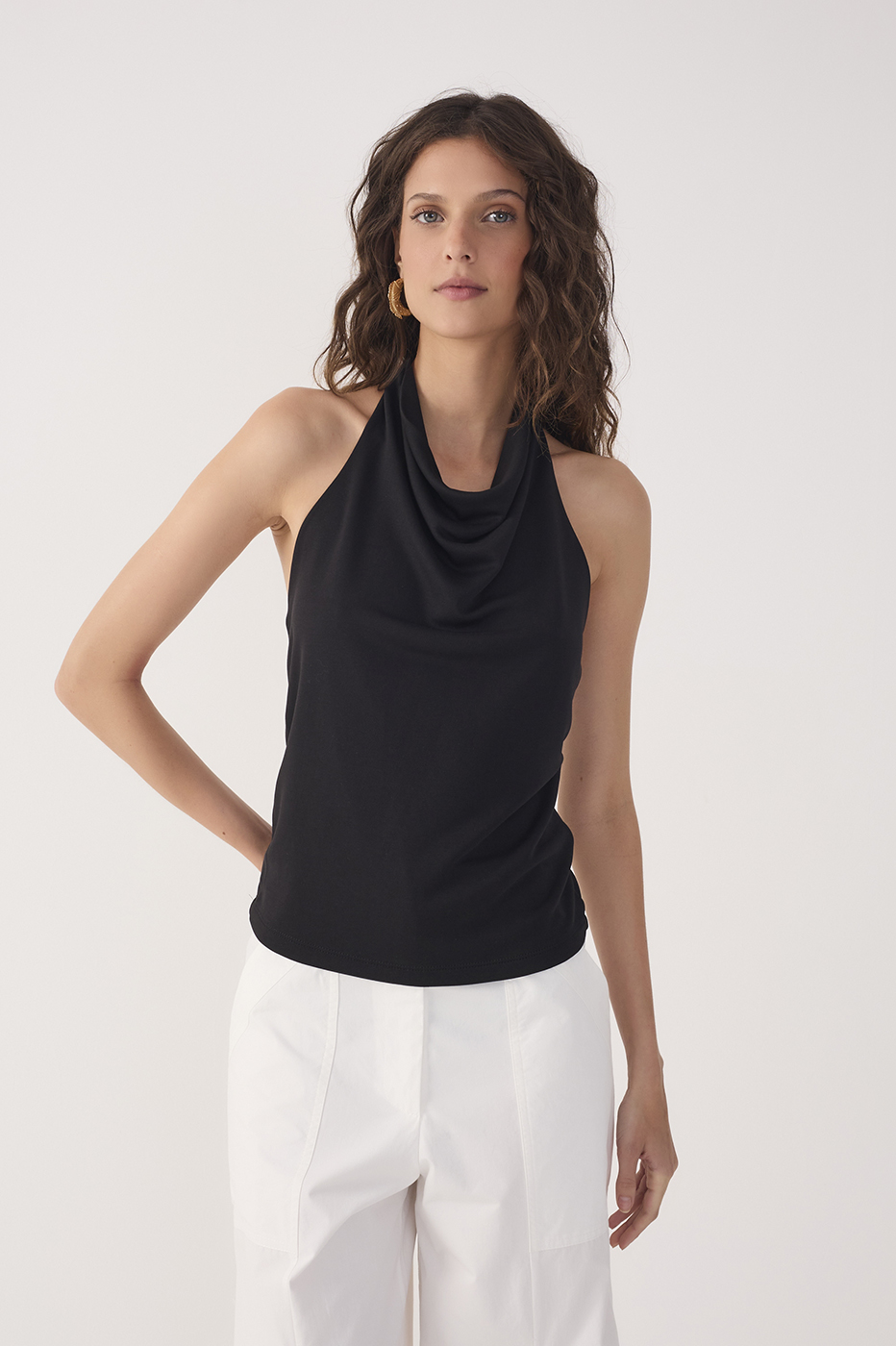 Black Cowl Neck Halter Blouse_2