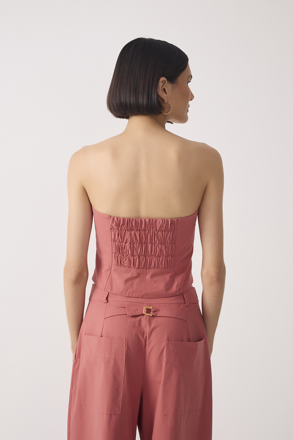 Strapless Front Zipper Smock Cotton Top_4