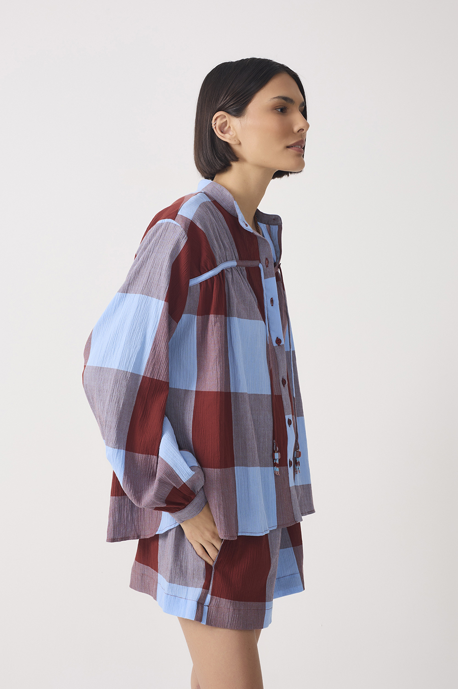 Marias Plaid Front Ties Buttoned Shirt_4