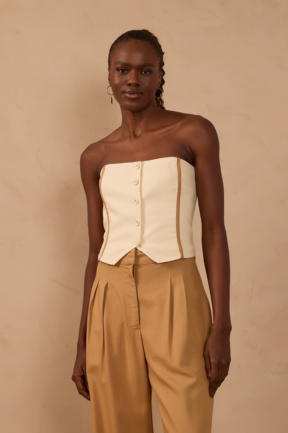 Off-White Strapless Smocked Linen Top_1
