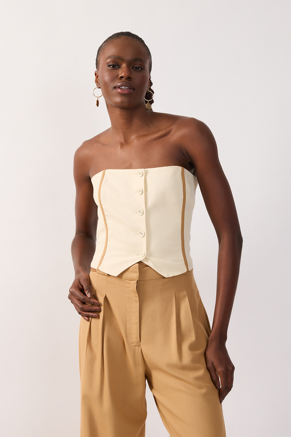 Off-White Strapless Smocked Linen Top_2