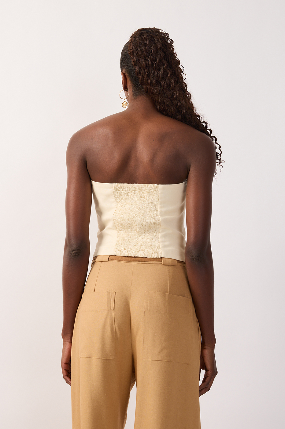 Off-White Strapless Smocked Linen Top_5