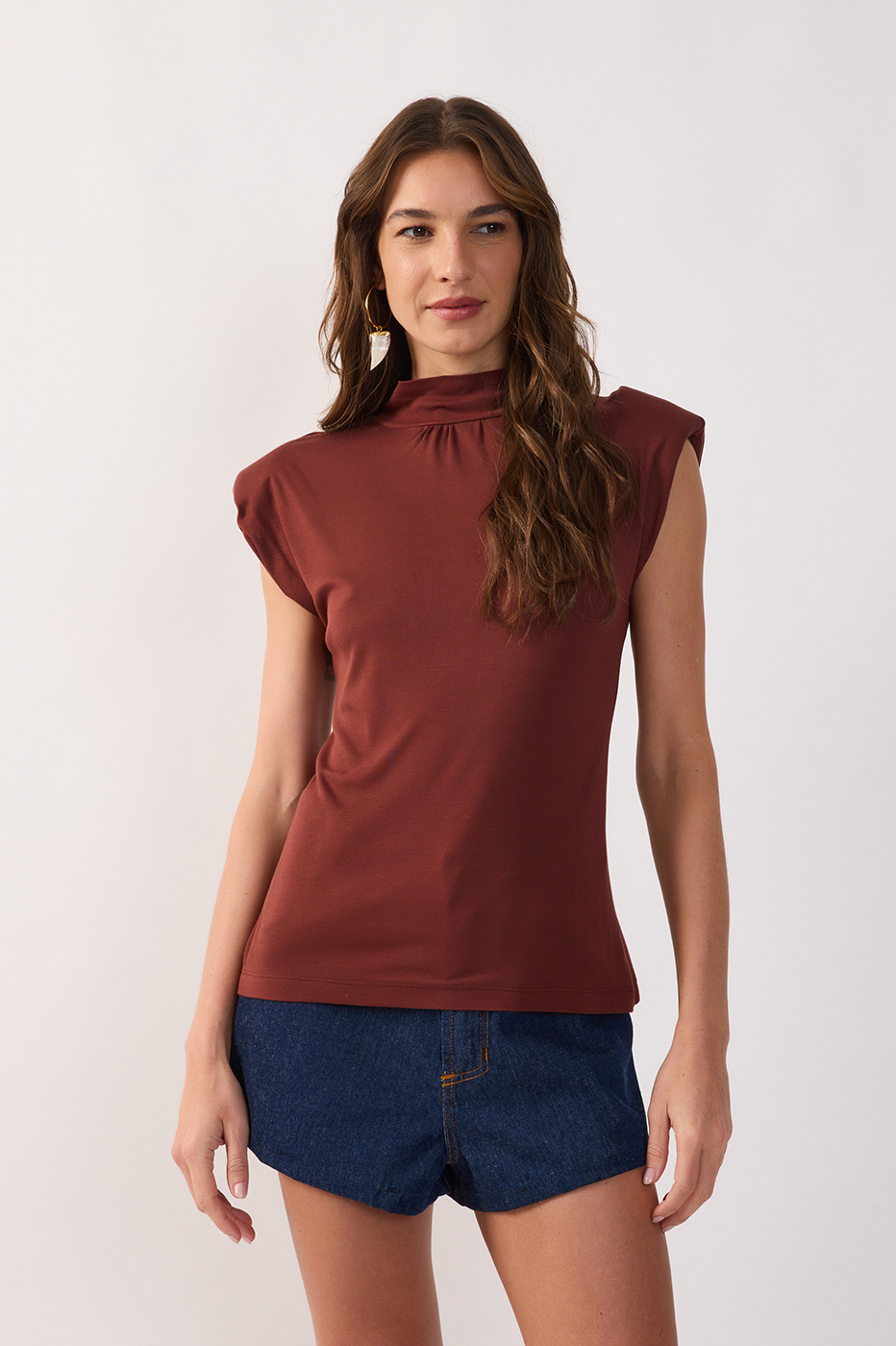 High Neck Shoulder Pad Sleeveless Blouse_5