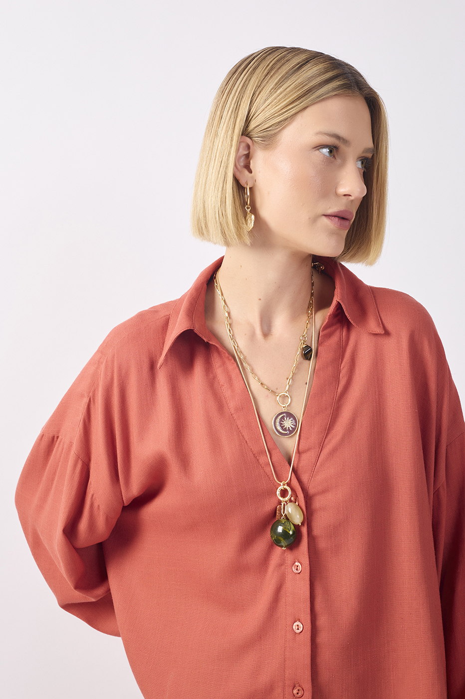 Brown Collared V Neck Buttoned Shirt_4