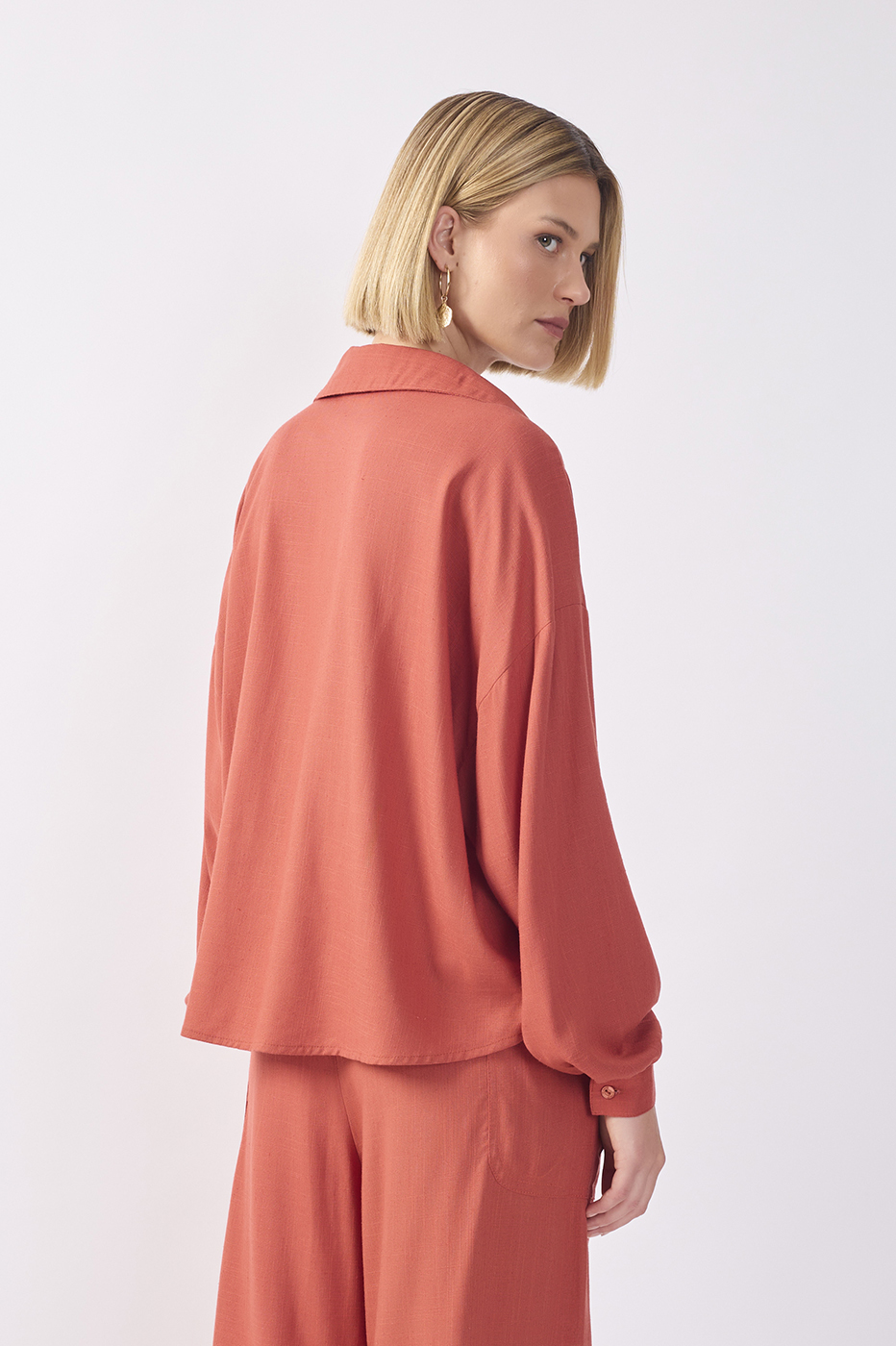 Brown Collared V Neck Buttoned Shirt_5
