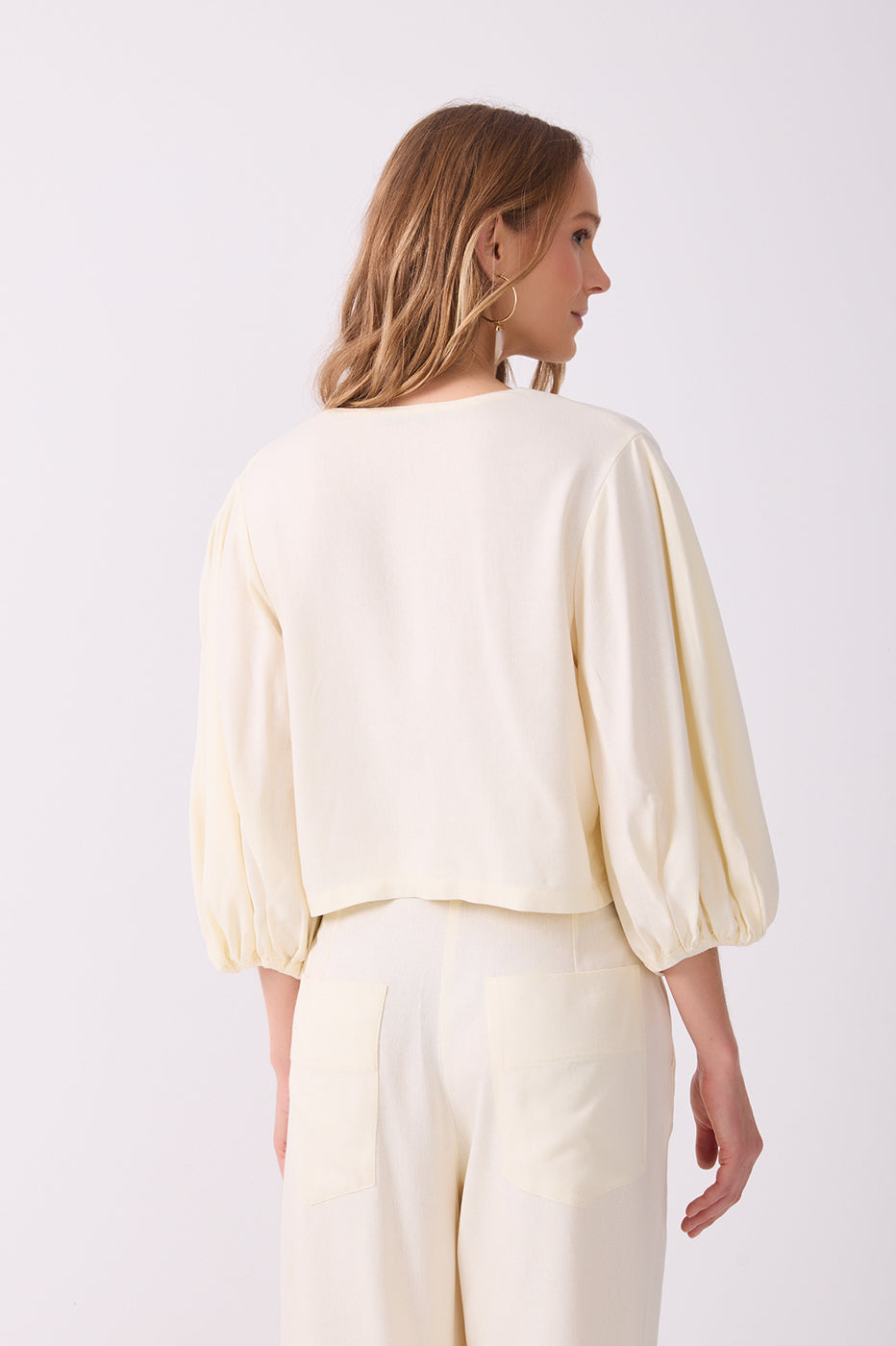 Off-white Embroidered Solar Front Ties Wave Hem Linen Blouse_5