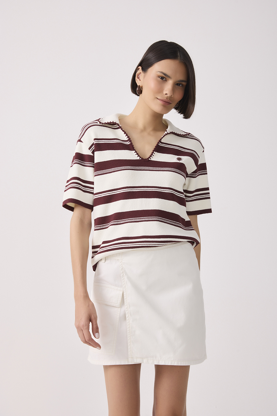 Wine Stripes Embroidered Polo Shirt_2