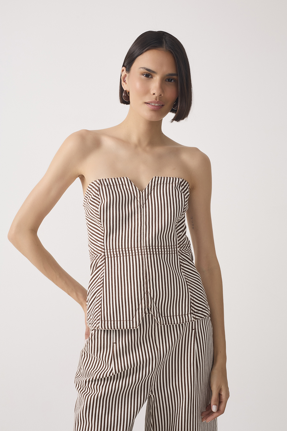 Brown Stripes Removable Straps Twill Top_4