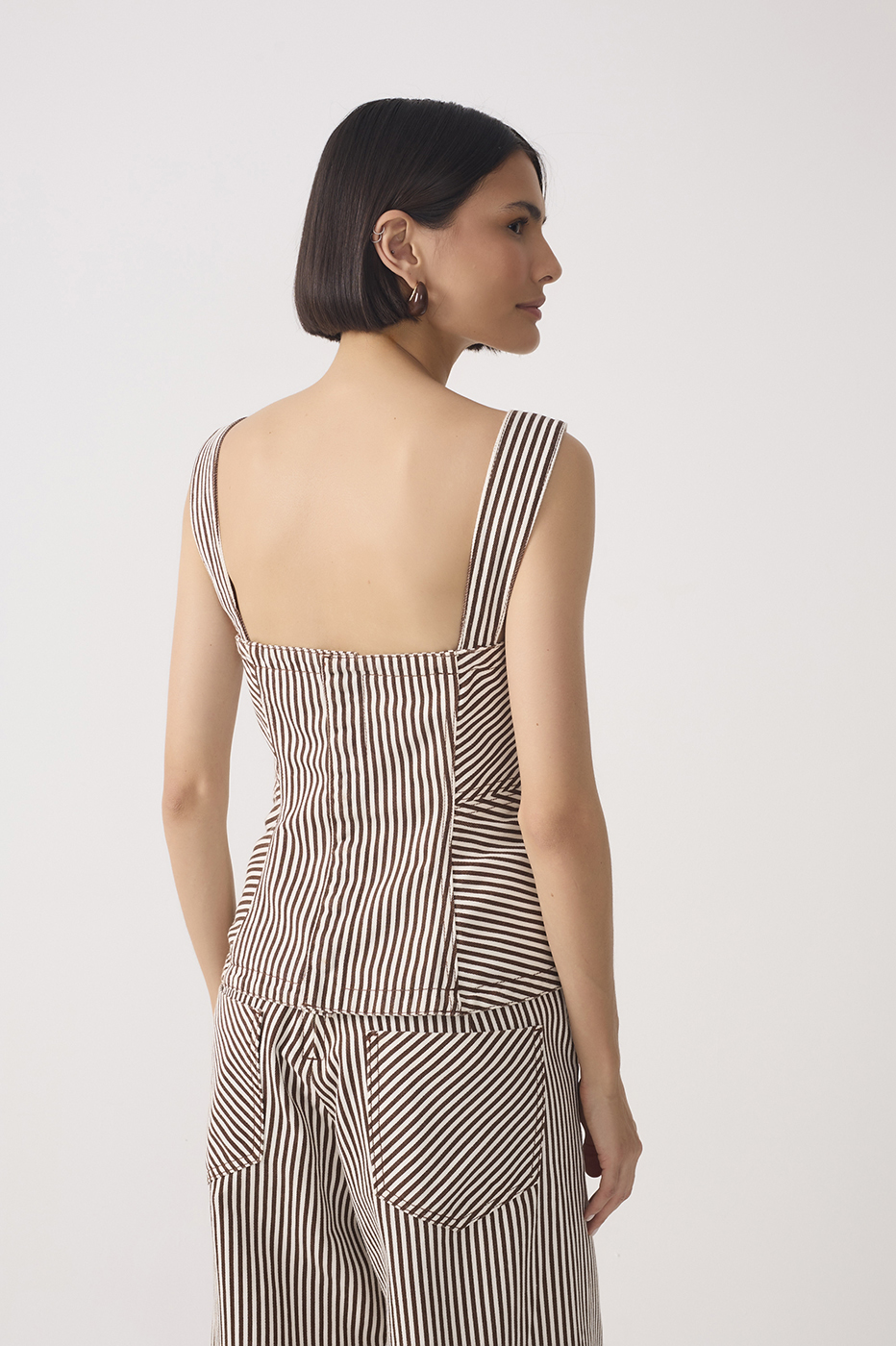Brown Stripes Removable Straps Twill Top_5