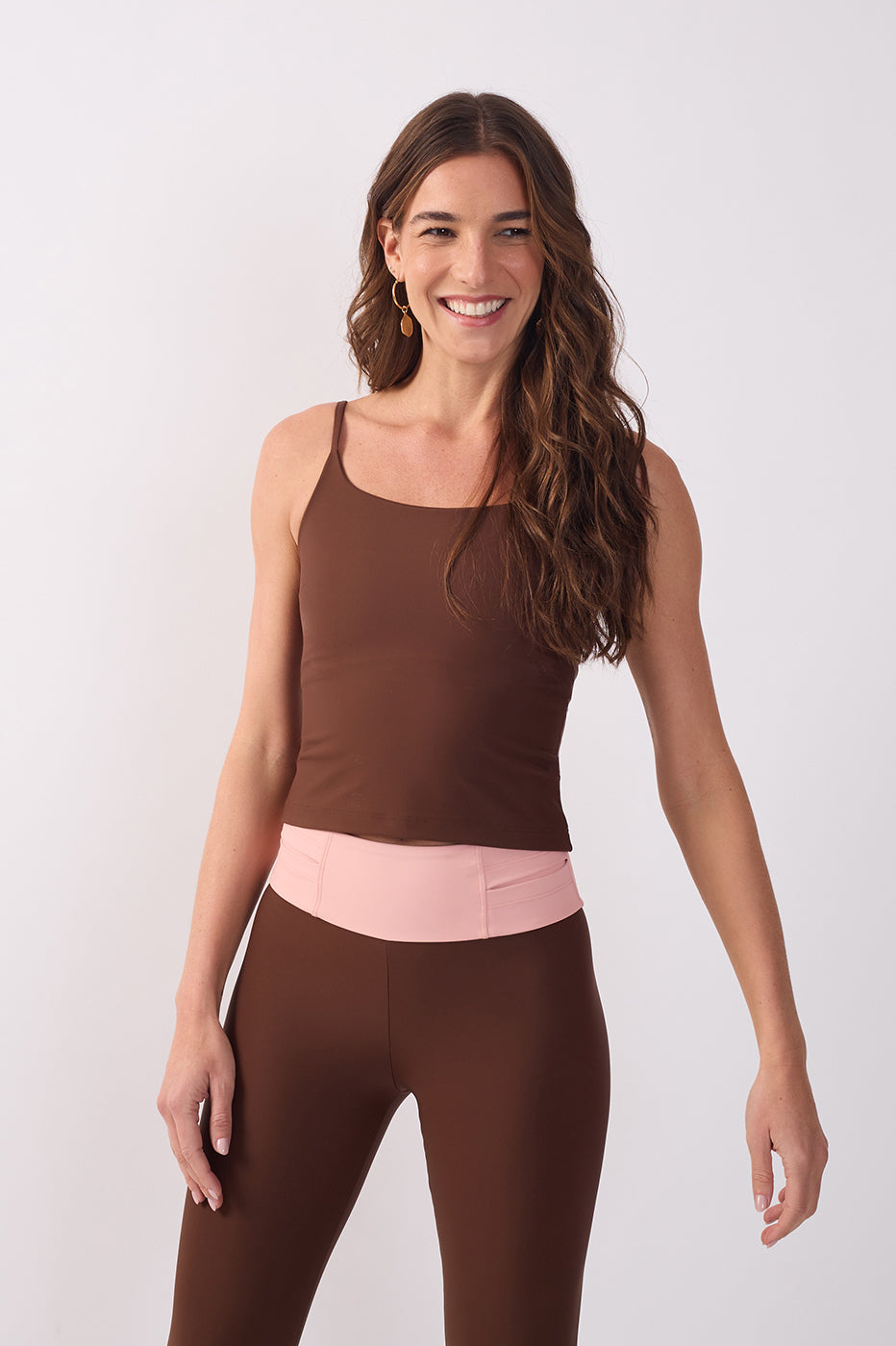 Brown Fitted Thin Straps Workout T-shirt_2