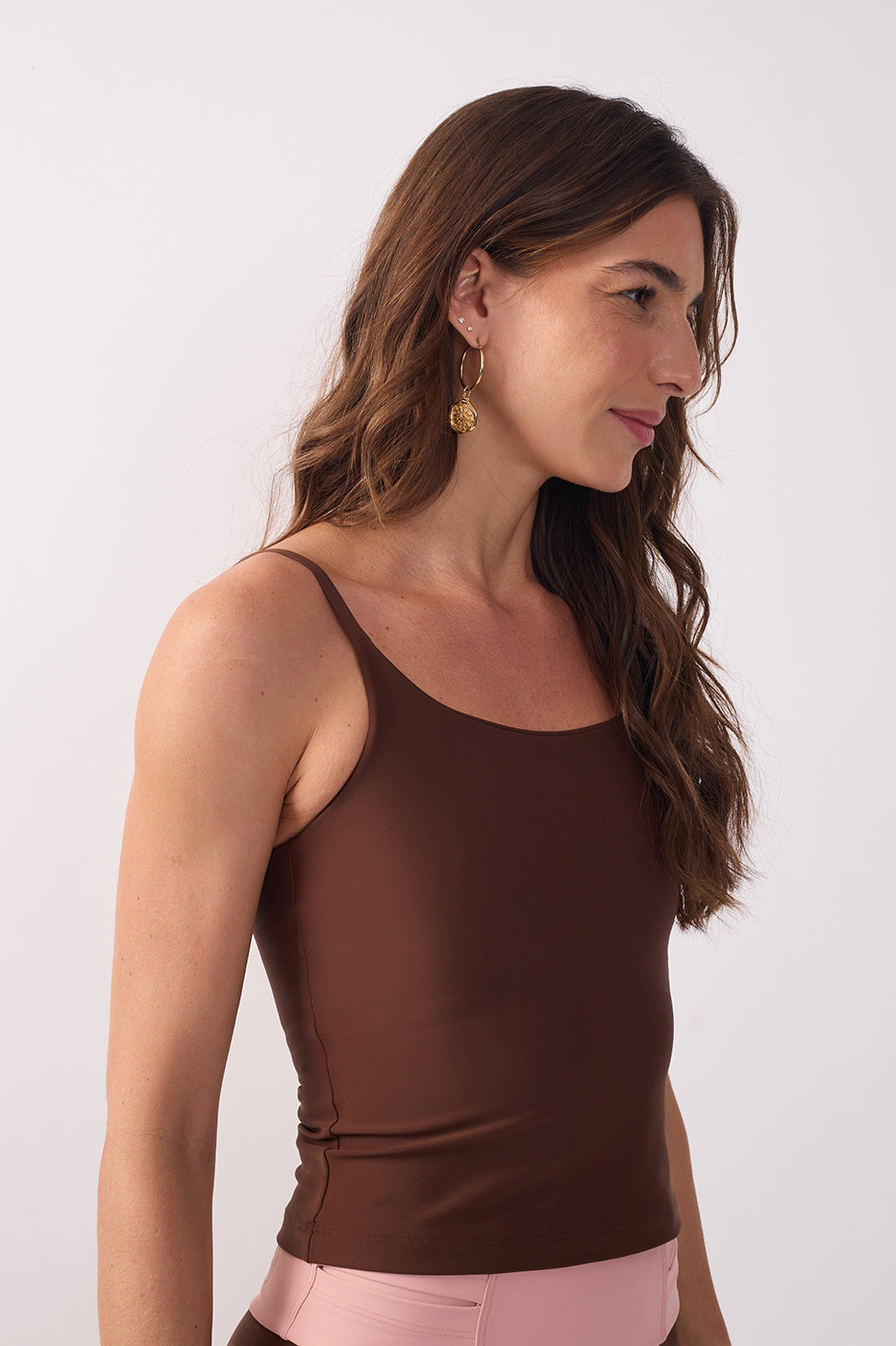 Brown Fitted Thin Straps Workout T-shirt_3