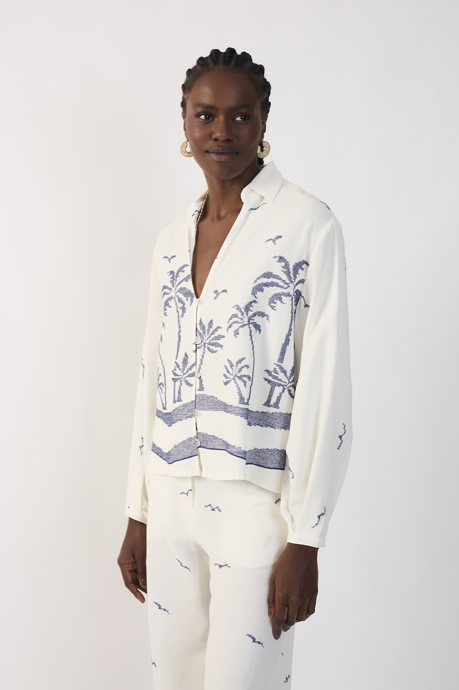 Embroidered Coconut Tree Linen Shirt_3