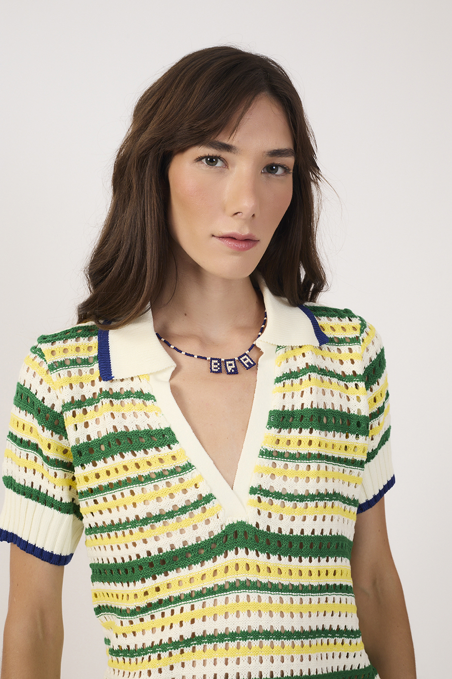 Off-White Brazil Stripes Tricot Polo Blouse_3