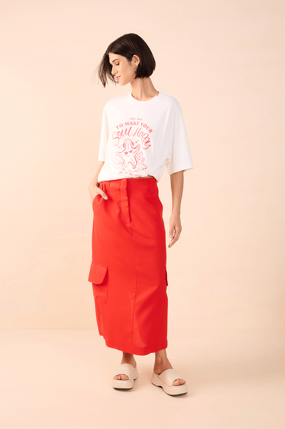 Off-White Silk "Happy Soul" T-Shirt_1