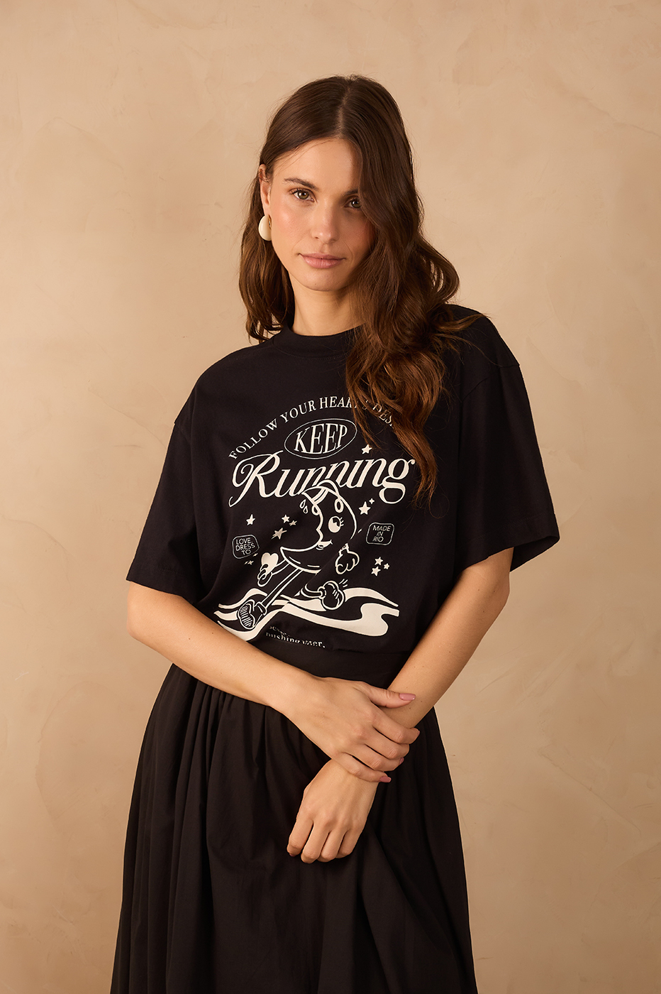 Black Keep Running Crew Neck Short Sleeve Graphic T-Shirt_1