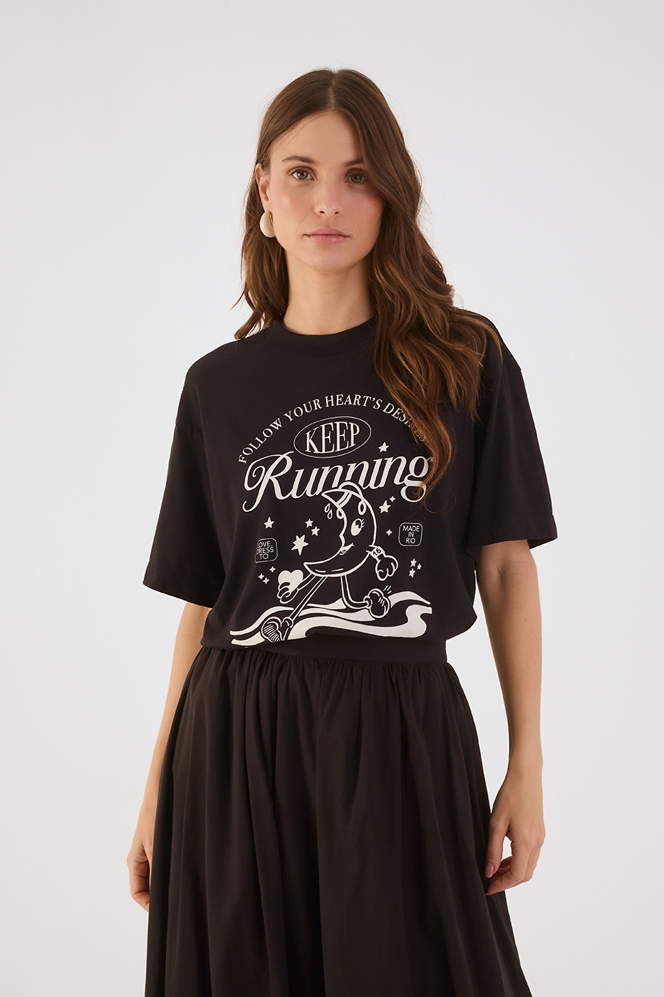 Black Keep Running Crew Neck Short Sleeve Graphic T-Shirt_2