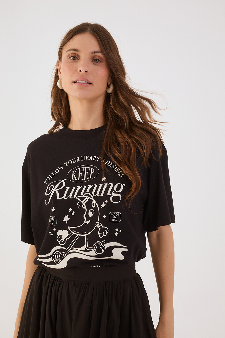 Black Keep Running Crew Neck Short Sleeve Graphic T-Shirt_3