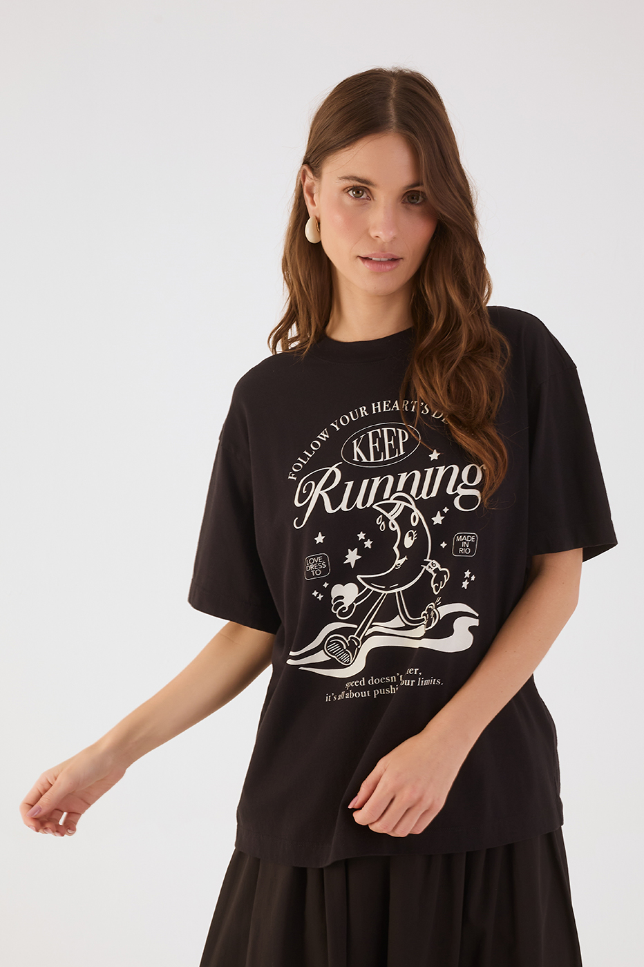 Black Keep Running Crew Neck Short Sleeve Graphic T-Shirt_4