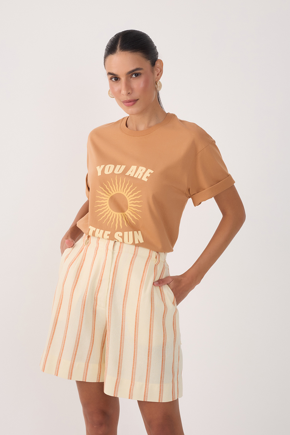 Beige Crew Neck Short Sleeve T-Shirt_2