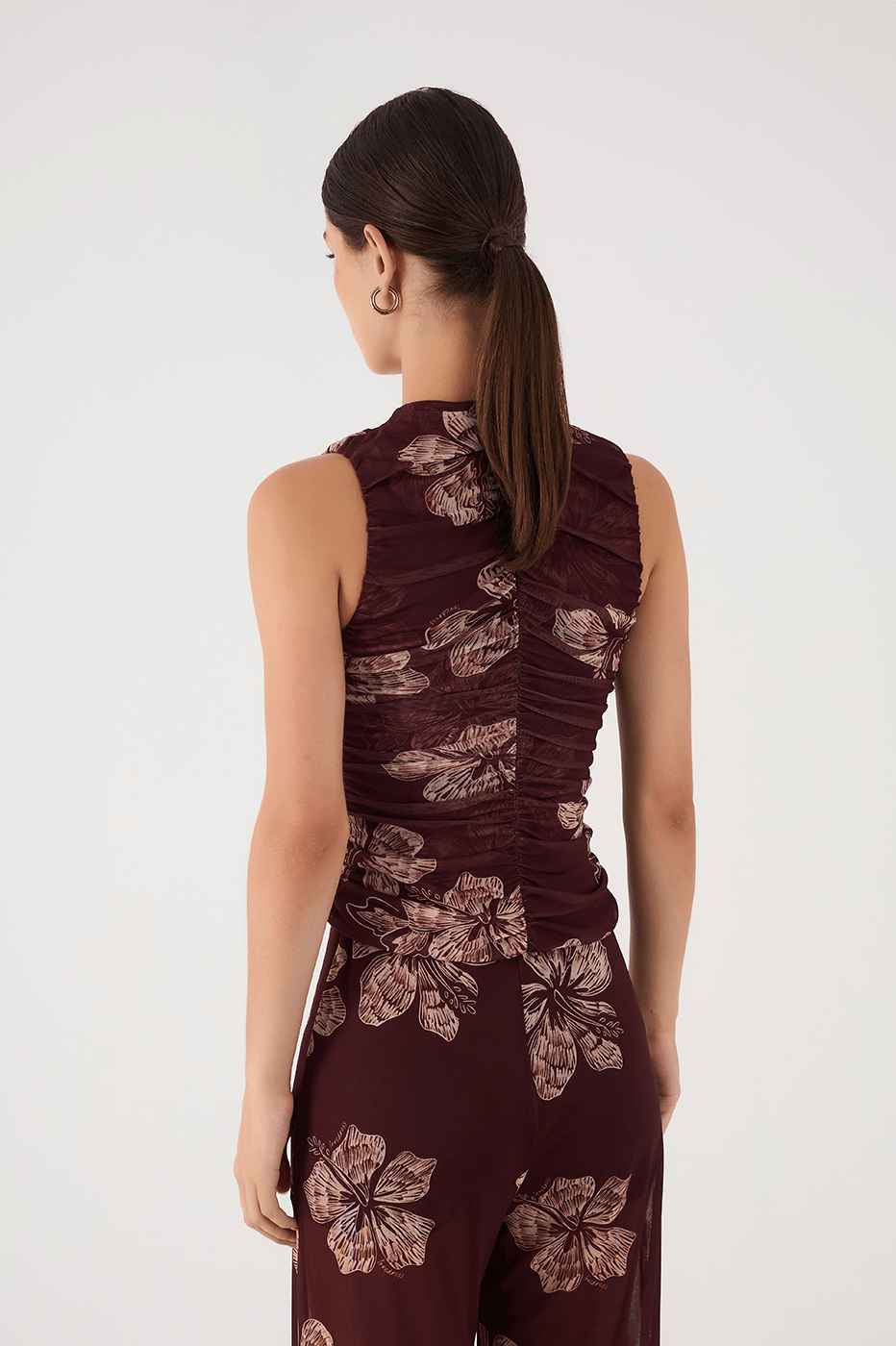 Brown Grumari Sleeveless Draped Tulle Top
