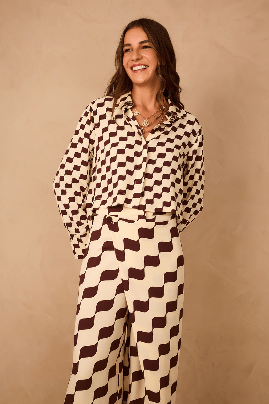 Brown Bossa Nova Collared Buttoned Crepe Shirt