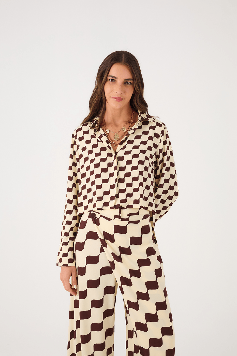 Brown Bossa Nova Collared Buttoned Crepe Shirt