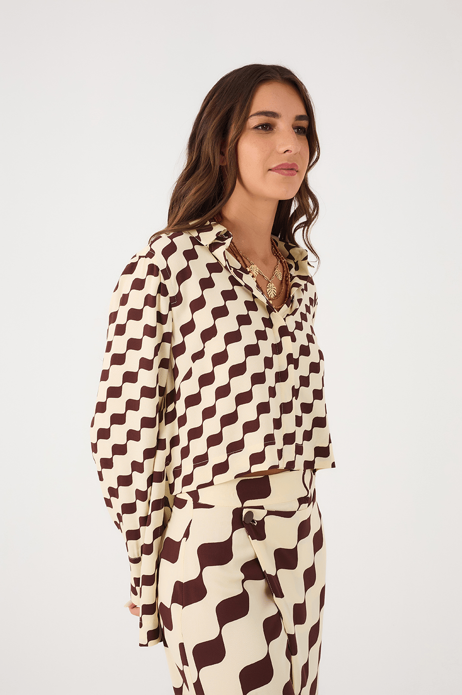 Brown Bossa Nova Collared Buttoned Crepe Shirt
