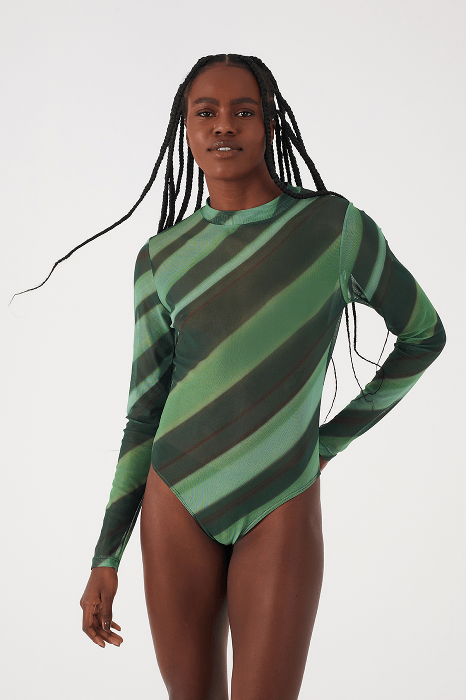 Green Floresta Long Sleeve Tulle Bodysuit_4